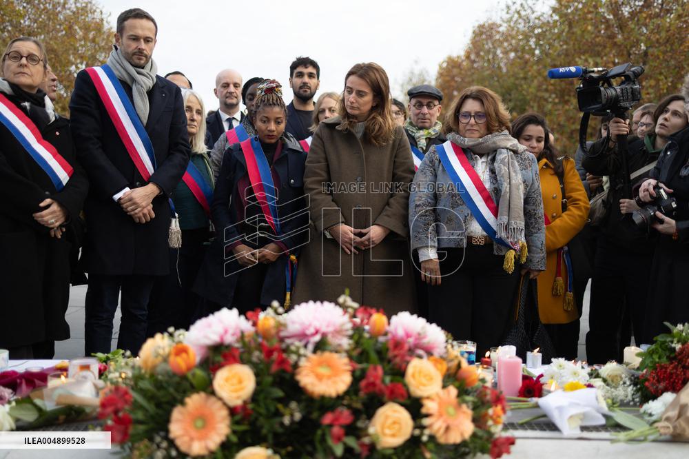 Marine Tondelier attends 13 november memorial at the Place de la Republique - Paris