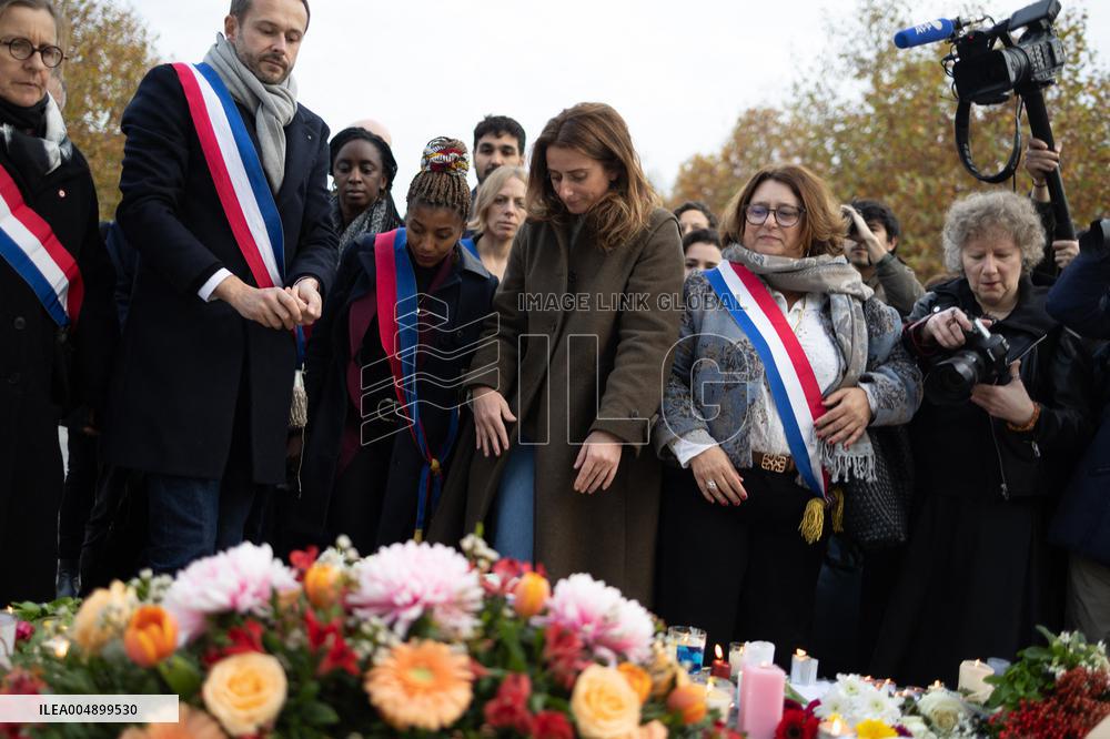 Marine Tondelier attends 13 november memorial at the Place de la Republique - Paris