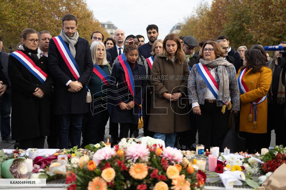 Marine Tondelier attends 13 november memorial at the Place de la Republique - Paris