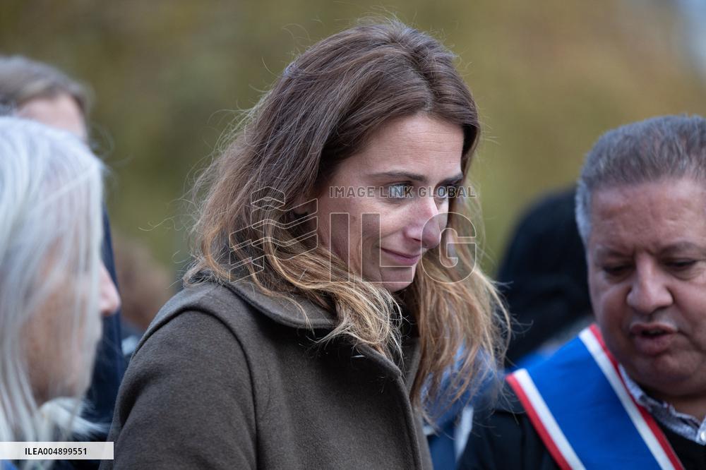 Marine Tondelier attends 13 november memorial at the Place de la Republique - Paris