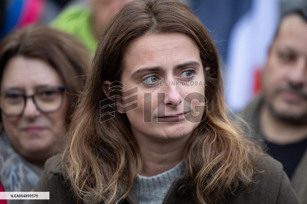 Marine Tondelier attends 13 november memorial at the Place de la Republique - Paris