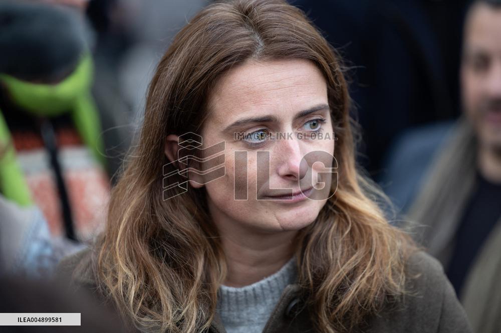 Marine Tondelier attends 13 november memorial at the Place de la Republique - Paris