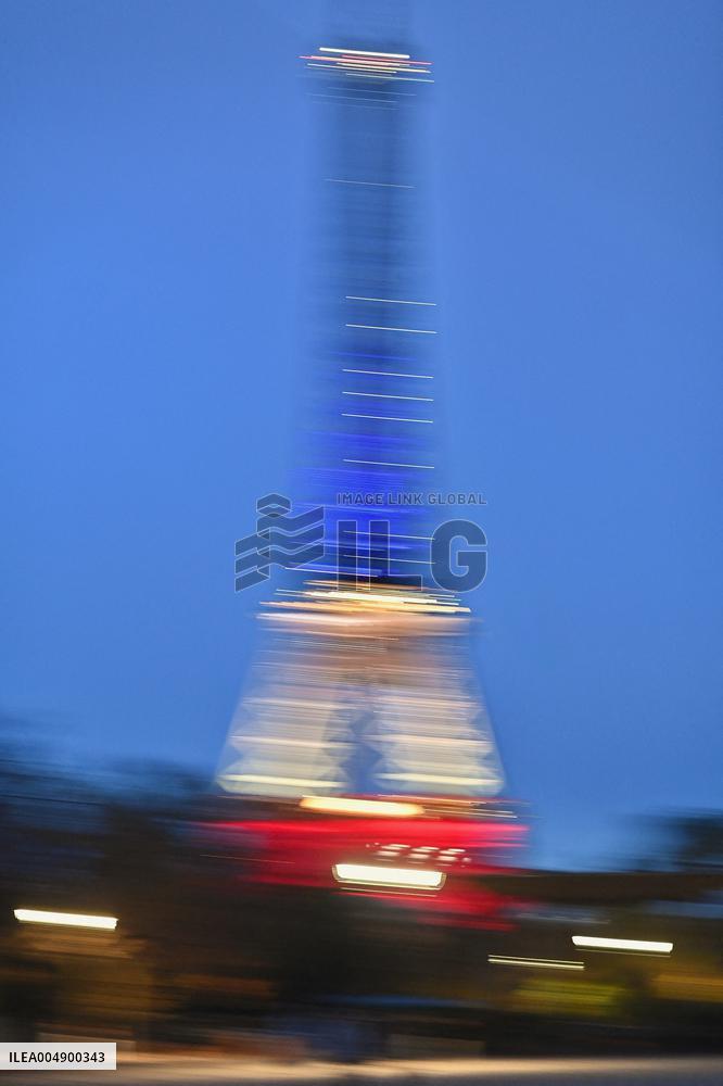 Eiffel Towers, Colors Of the French Flag For The Victims Of November 13th 2015 Terrorist Attacks. FC