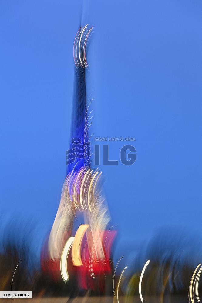Eiffel Towers, Colors Of the French Flag For The Victims Of November 13th 2015 Terrorist Attacks. FC