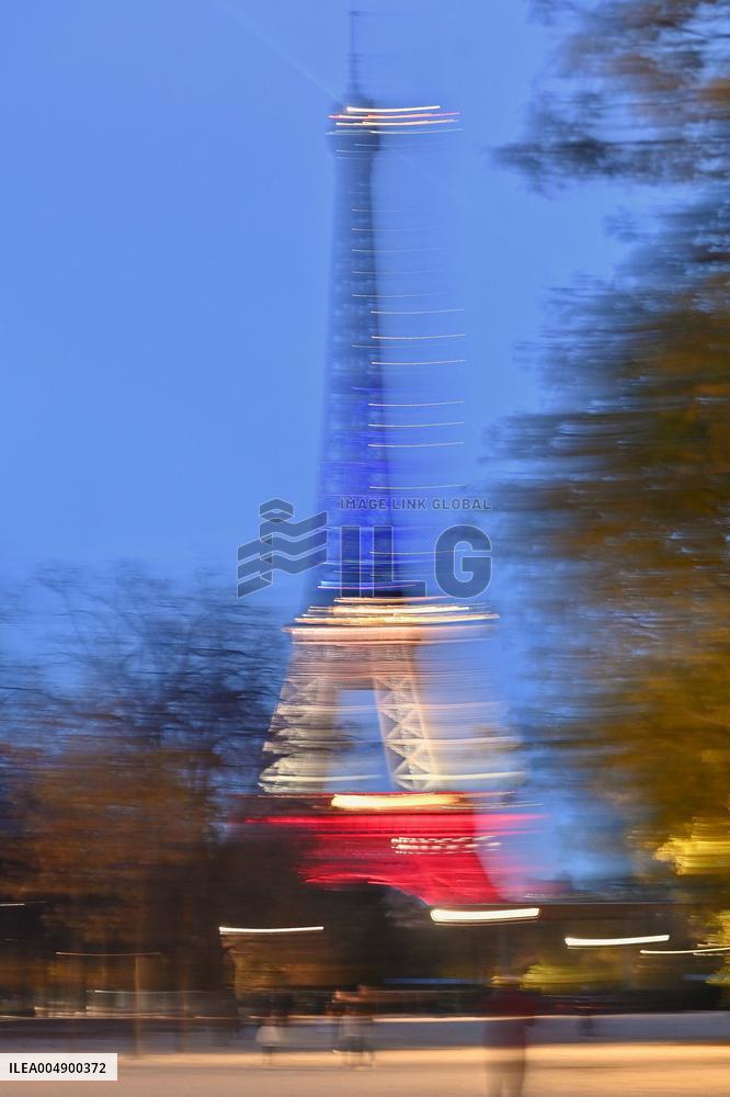 Eiffel Towers, Colors Of the French Flag For The Victims Of November 13th 2015 Terrorist Attacks. FC