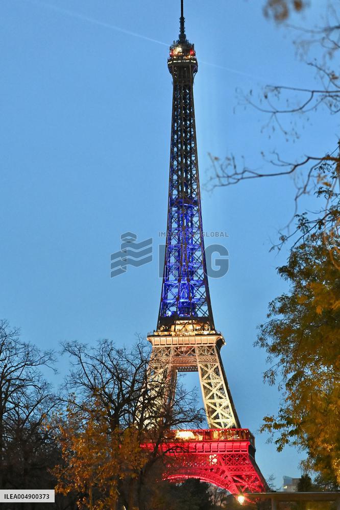 Eiffel Towers, Colors Of the French Flag For The Victims Of November 13th 2015 Terrorist Attacks. FC