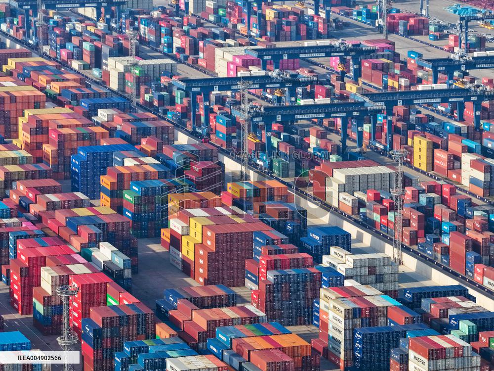 Cargo Containers At Longtan Area of Nanjing Port - China