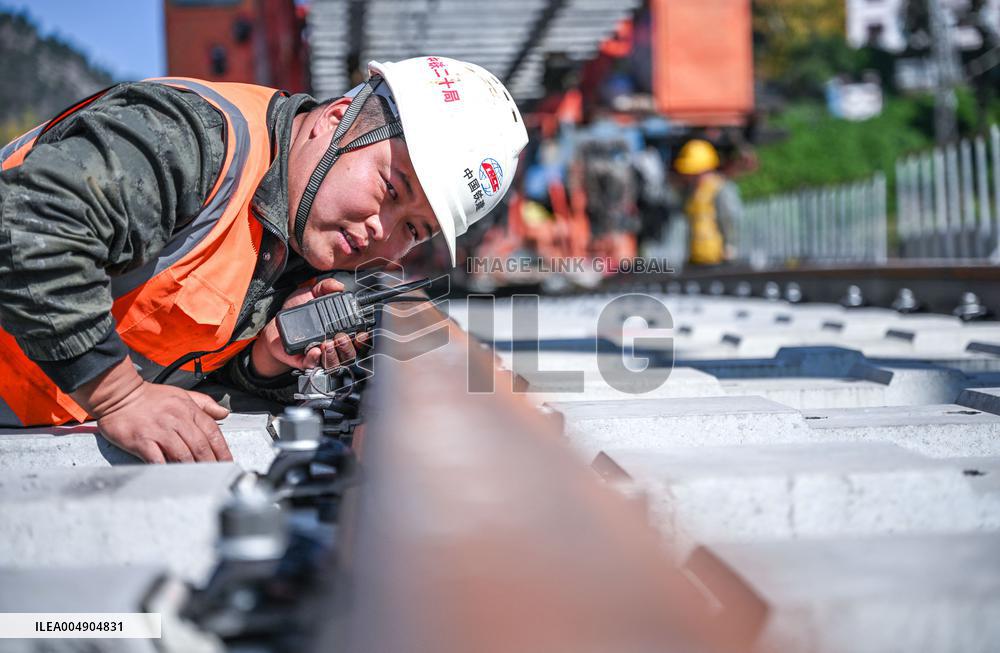 Construction site of a bridge along the southern extension project of Weng'an-Machangping Railway