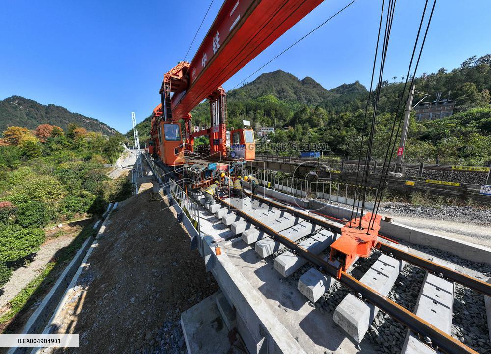 Construction site of a bridge along the southern extension project of Weng'an-Machangping Railway