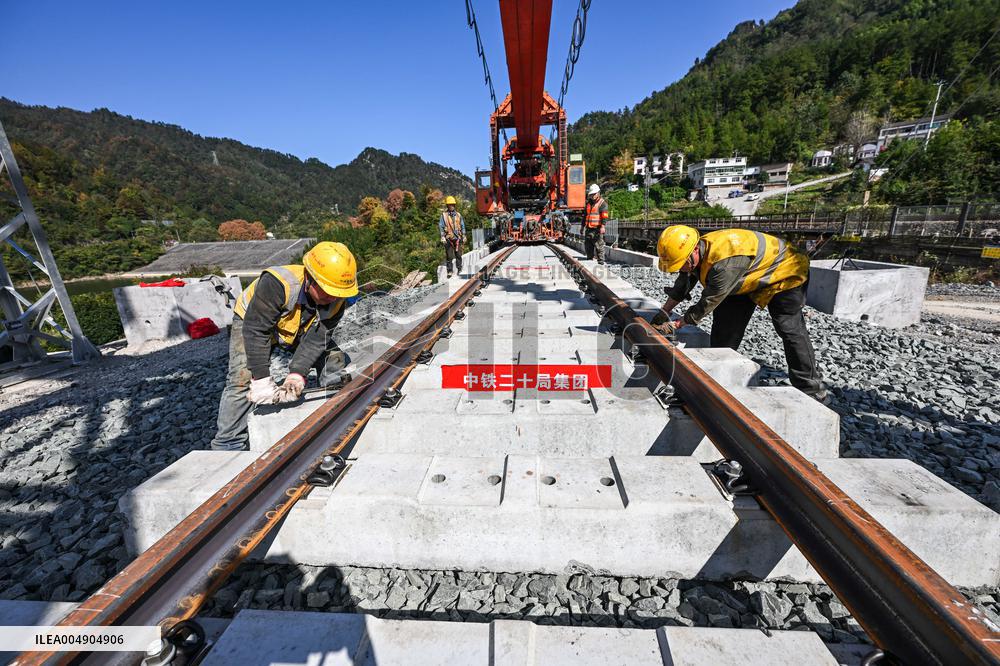 Construction site of a bridge along the southern extension project of Weng'an-Machangping Railway