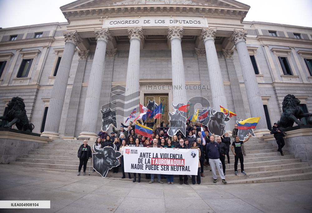 Anti-Bullfighting Protesters Rally in Front of Congress - Madrid