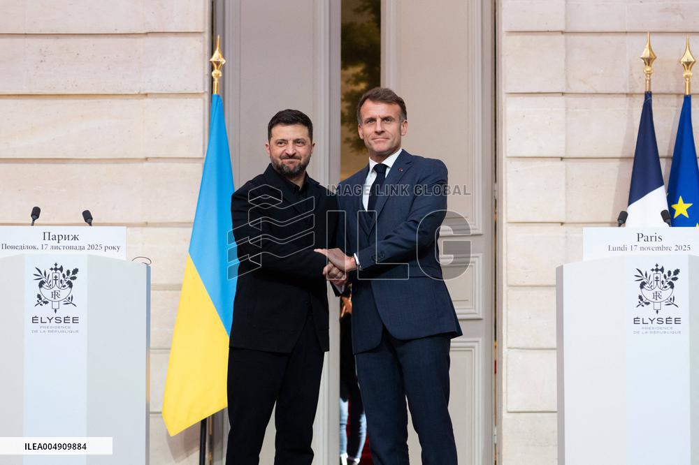 President Macron And President Zelensky Press Conference - Paris