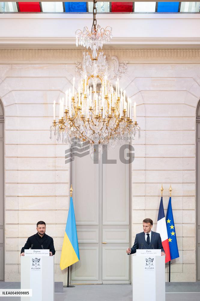 President Macron And President Zelensky Press Conference - Paris