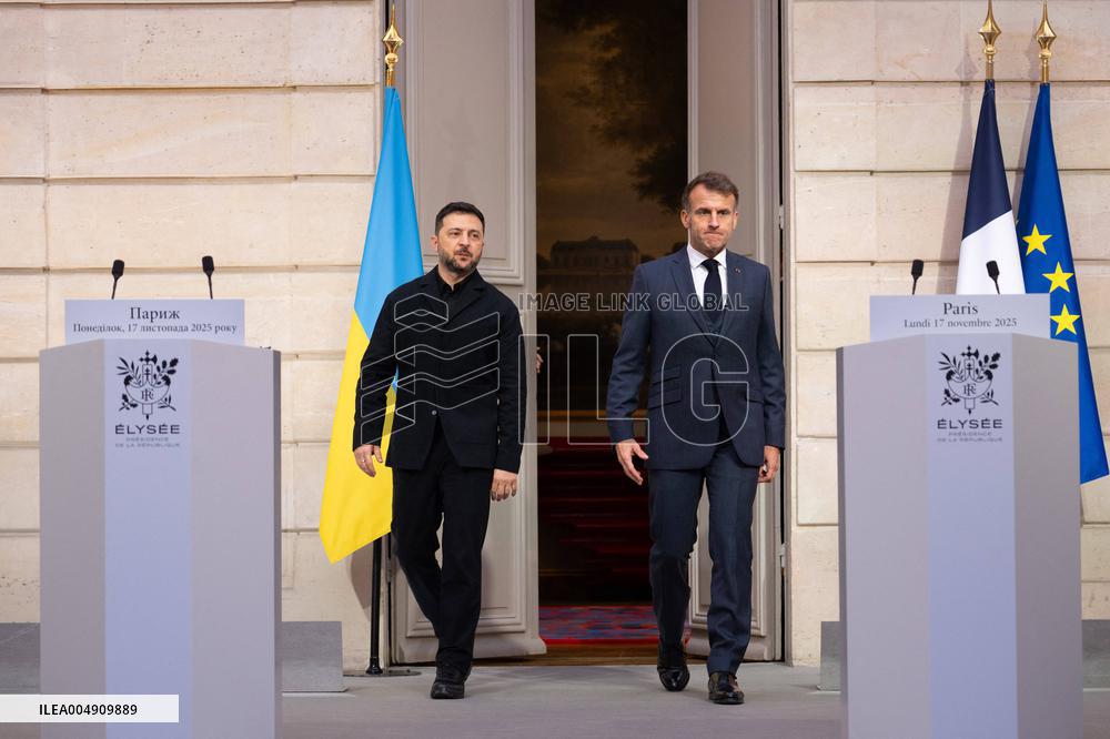 President Macron And President Zelensky Press Conference - Paris