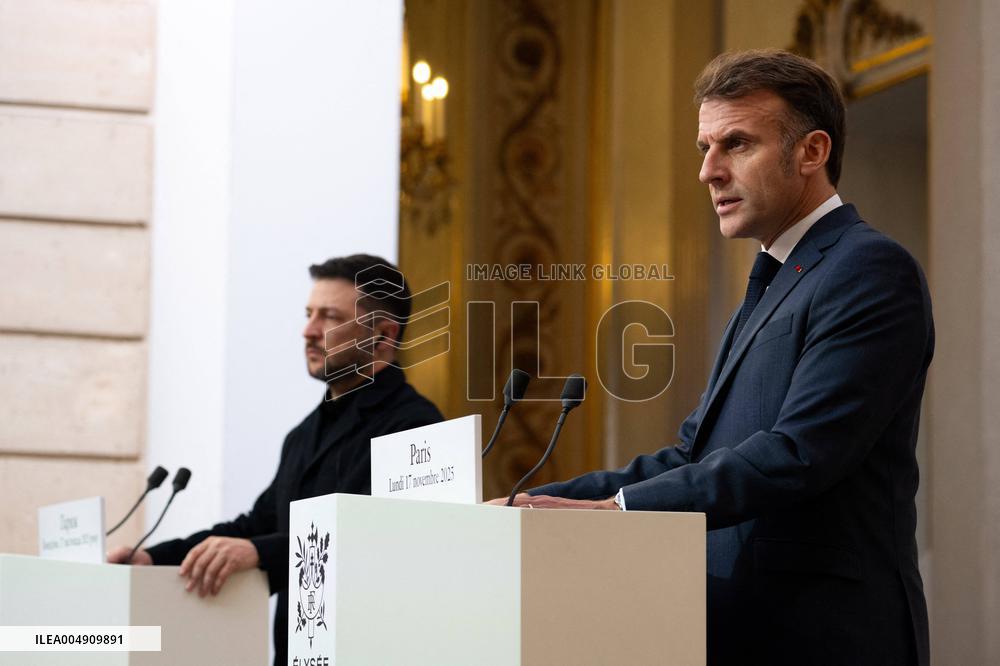 President Macron And President Zelensky Press Conference - Paris