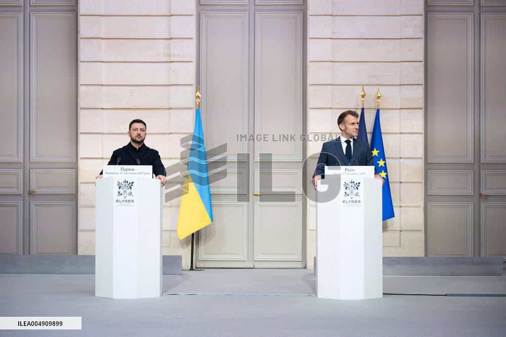 President Macron And President Zelensky Press Conference - Paris