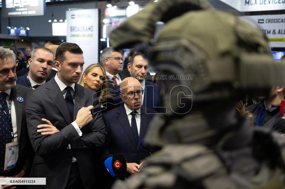 Jordan Bardella and Eric Ciotti visit MILIPOL Paris 2025 - Villepinte