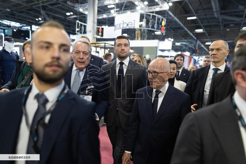 Jordan Bardella and Eric Ciotti visit MILIPOL Paris 2025 - Villepinte