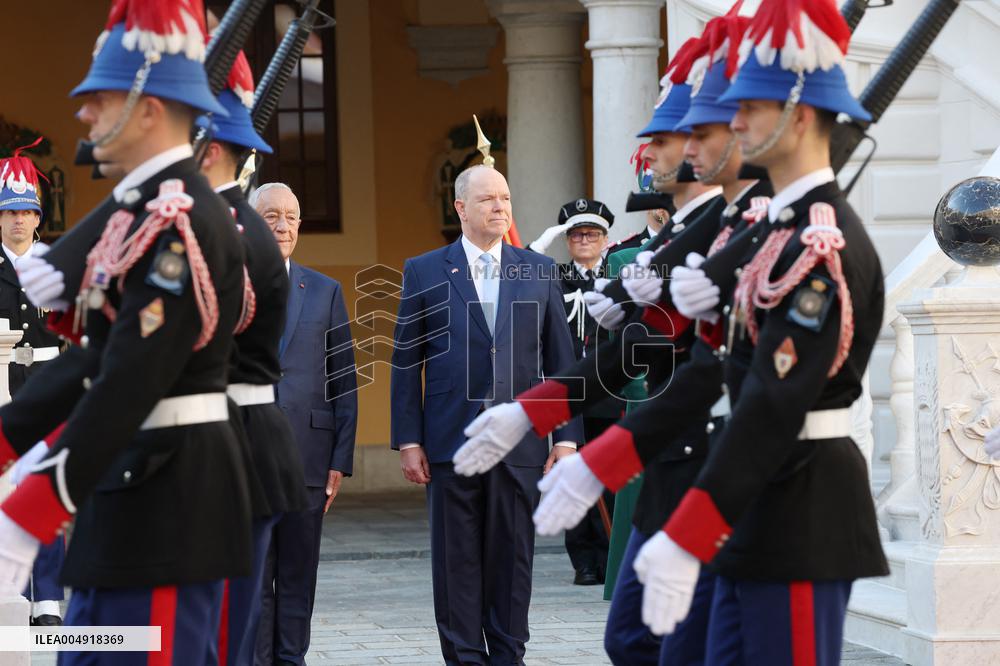 NO TABLOID - Prince Albert and Princess Charlene Welcome Portuguese President - Monaco