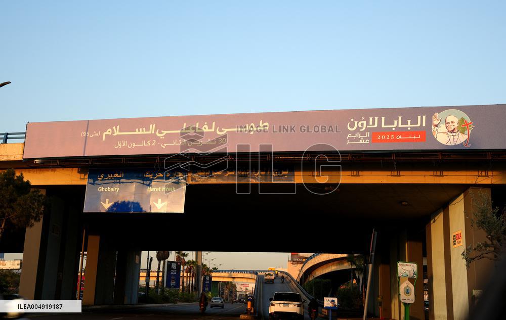 Pope XIV Billboards Ahead Lebanon Visit - Beirut