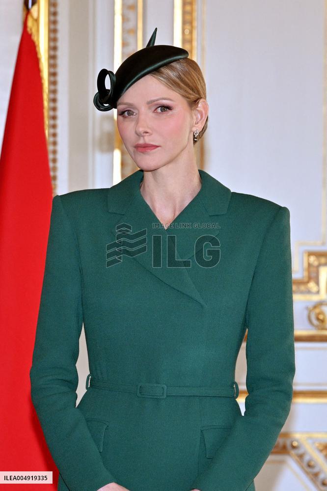 NO TABLOIDS - Prince Albert and Princess Charlene with Portuguese President during a Signing Ceremony - Monaco