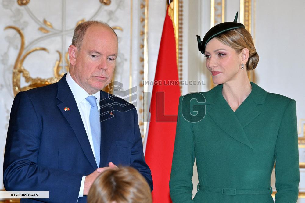 NO TABLOIDS - Prince Albert and Princess Charlene with Portuguese President during a Signing Ceremony - Monaco