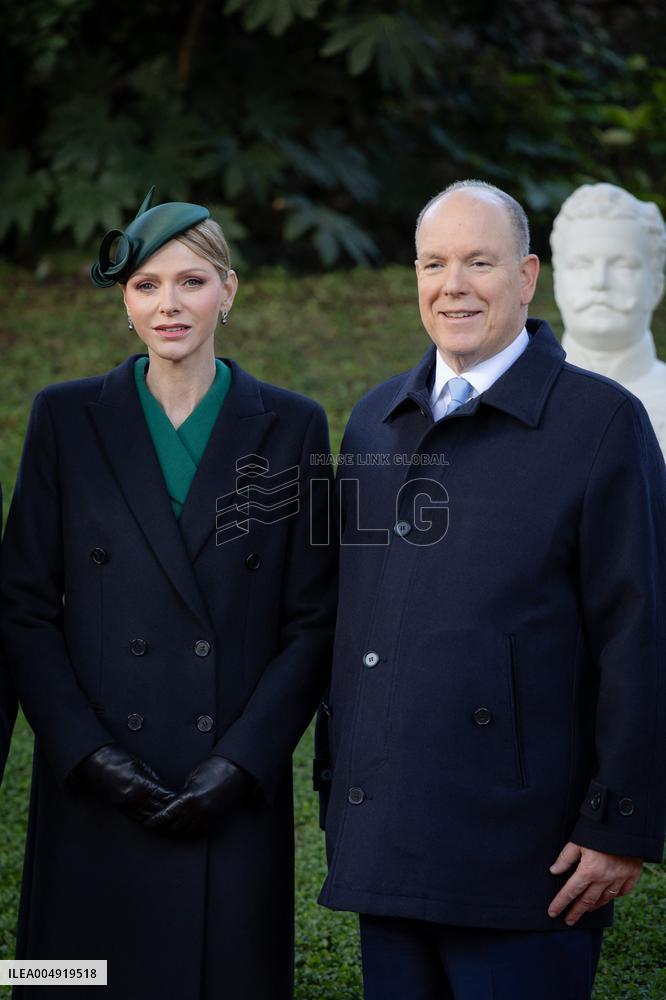 NO TABLOIDS - Prince Albert and Princess Charlene with Portuguese President At Saint-Martin Garden - Monaco