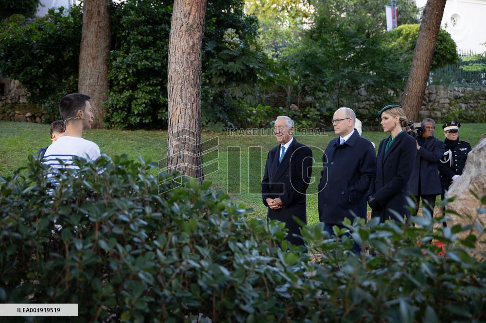 NO TABLOIDS - Prince Albert and Princess Charlene with Portuguese President At Saint-Martin Garden - Monaco