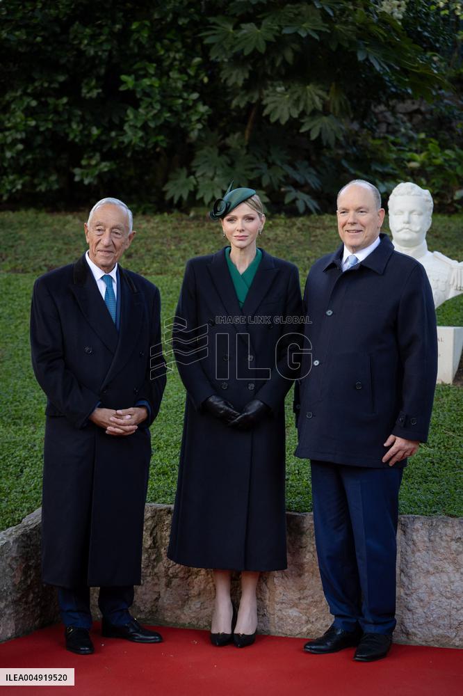 NO TABLOIDS - Prince Albert and Princess Charlene with Portuguese President At Saint-Martin Garden - Monaco
