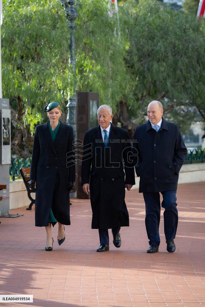 NO TABLOIDS - Prince Albert and Princess Charlene with Portuguese President At Saint-Martin Garden - Monaco