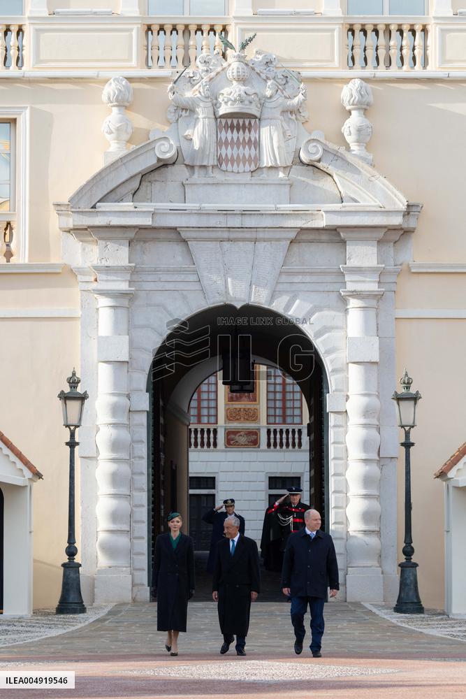 NO TABLOIDS - Prince Albert and Princess Charlene with Portuguese President At Saint-Martin Garden - Monaco