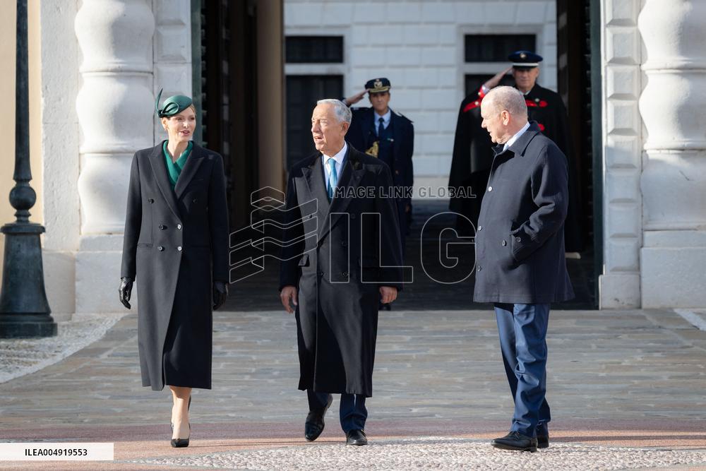 NO TABLOIDS - Prince Albert and Princess Charlene with Portuguese President At Saint-Martin Garden - Monaco
