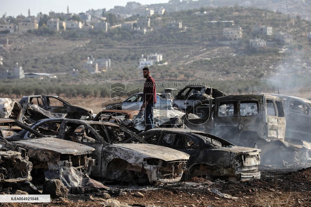 Fire At Vehicle Scrapyard - West Bank