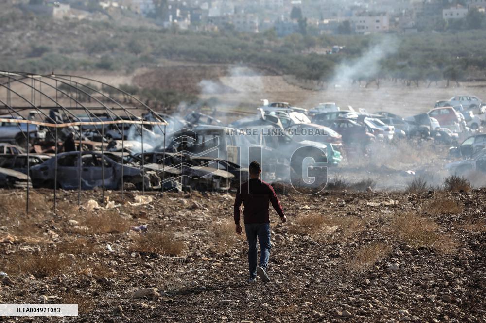 Fire At Vehicle Scrapyard - West Bank