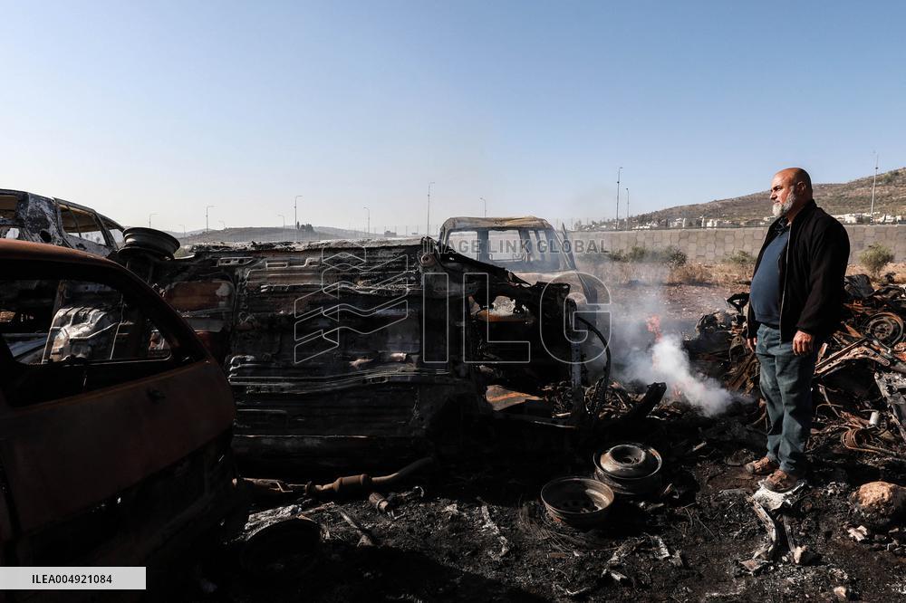 Fire At Vehicle Scrapyard - West Bank