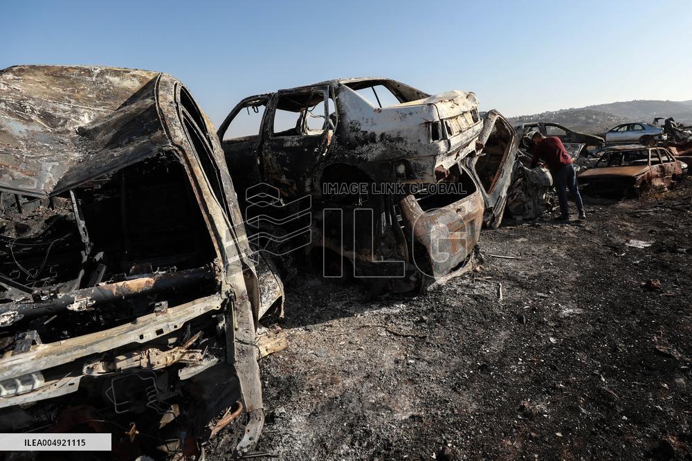 Fire At Vehicle Scrapyard - West Bank
