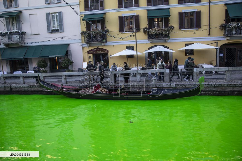 Extinction Rebellion Blitz Paints Navigli and Darsena Canals Green To Protest Against Climate Change - Italy