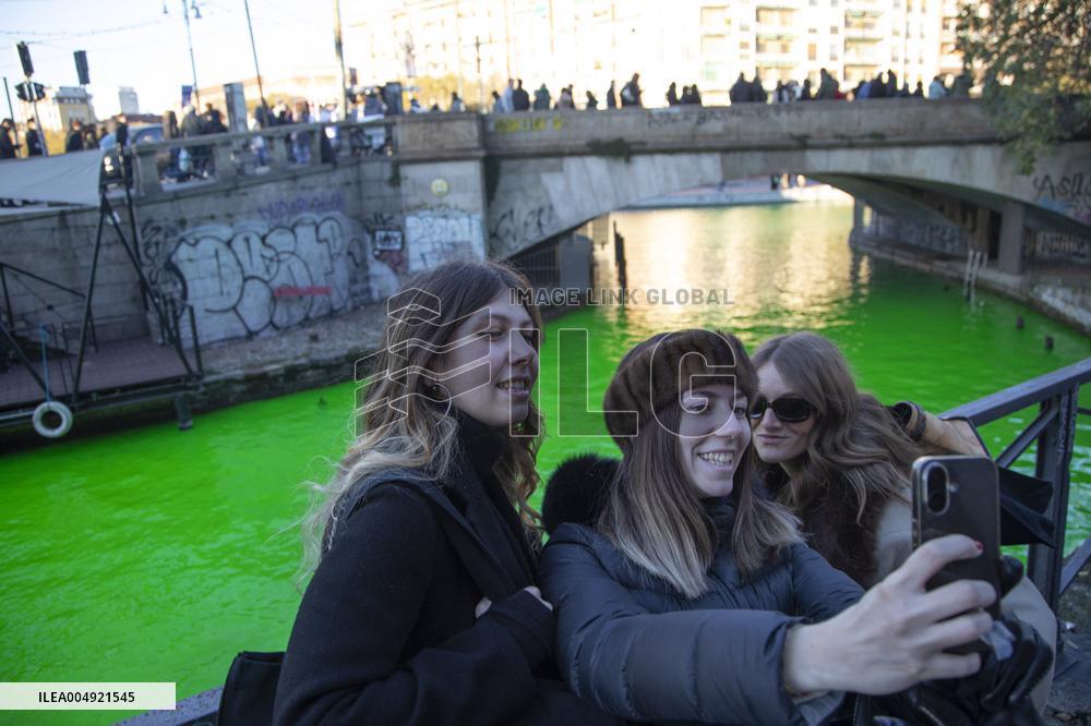 Extinction Rebellion Blitz Paints Navigli and Darsena Canals Green To Protest Against Climate Change - Italy