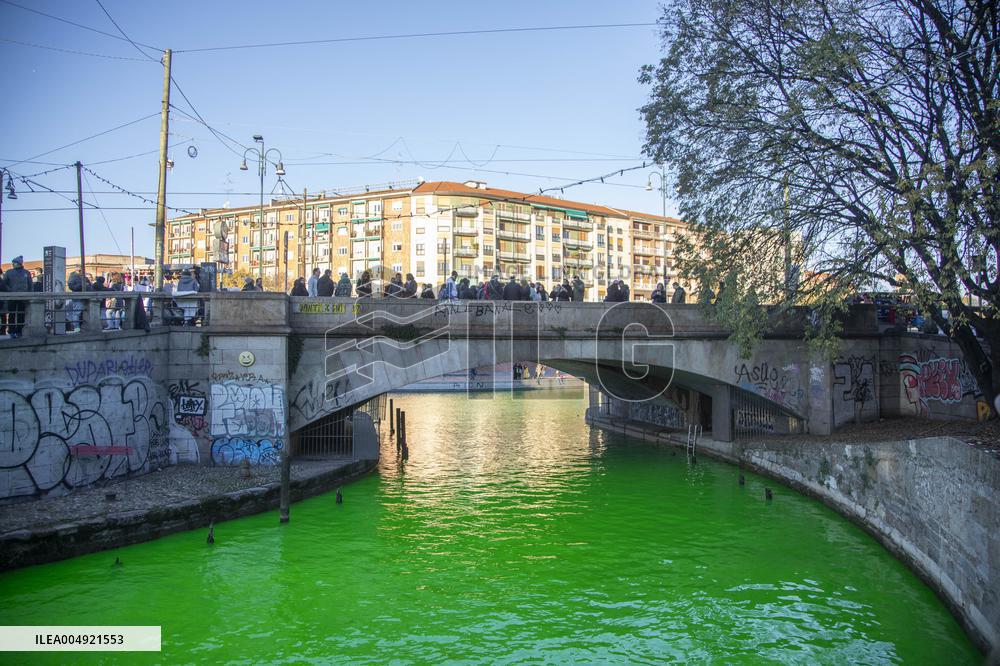 Extinction Rebellion Blitz Paints Navigli and Darsena Canals Green To Protest Against Climate Change - Italy