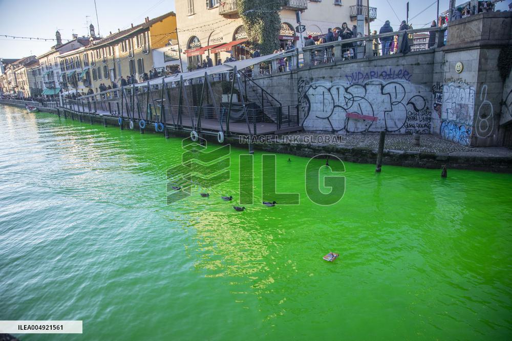Extinction Rebellion Blitz Paints Navigli and Darsena Canals Green To Protest Against Climate Change - Italy