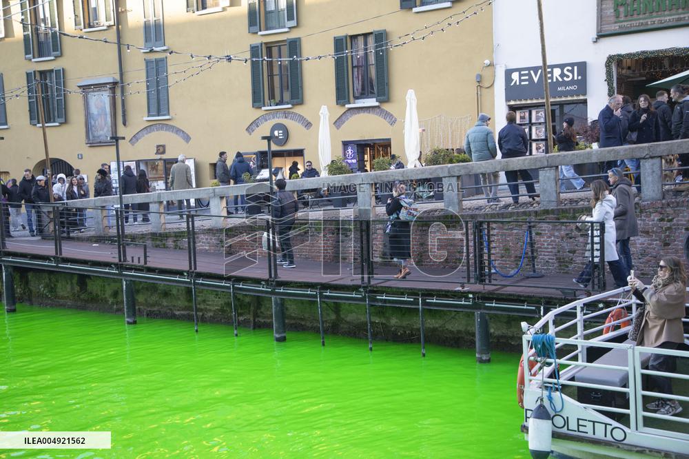 Extinction Rebellion Blitz Paints Navigli and Darsena Canals Green To Protest Against Climate Change - Italy
