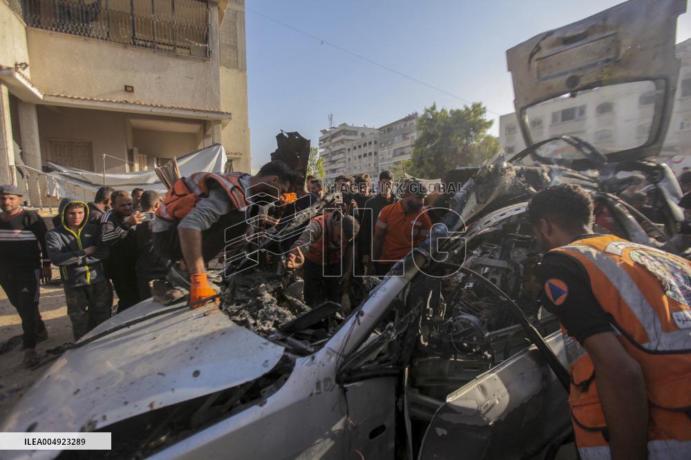 Israeli Car Strike Aftermath In Gaza City - Palestine