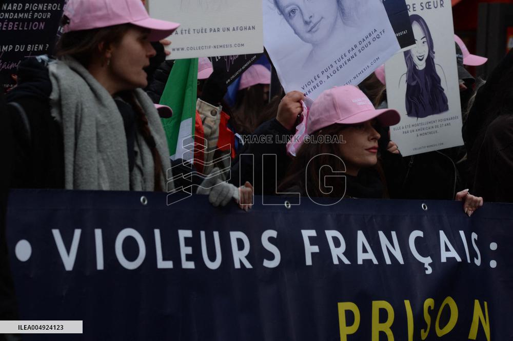 Far Right Group At March Against The Violence Against Women - Paris