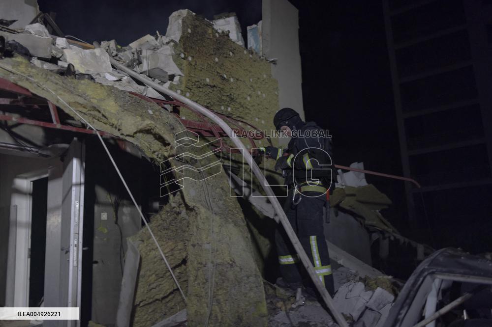 Rescuers At Drone Strike Site - Kharkiv