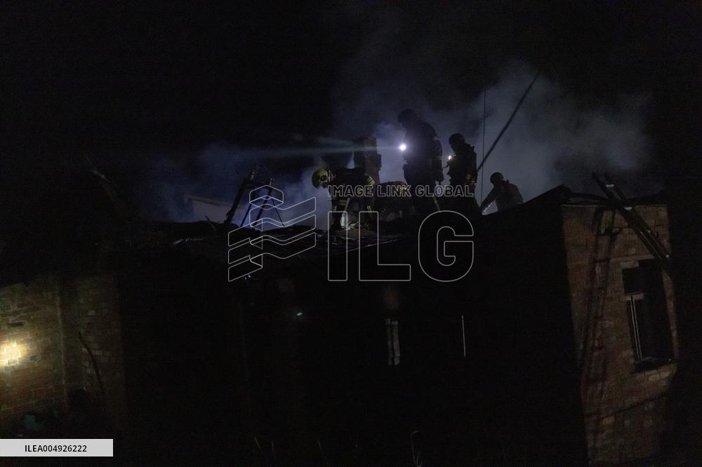 Rescuers At Drone Strike Site - Kharkiv