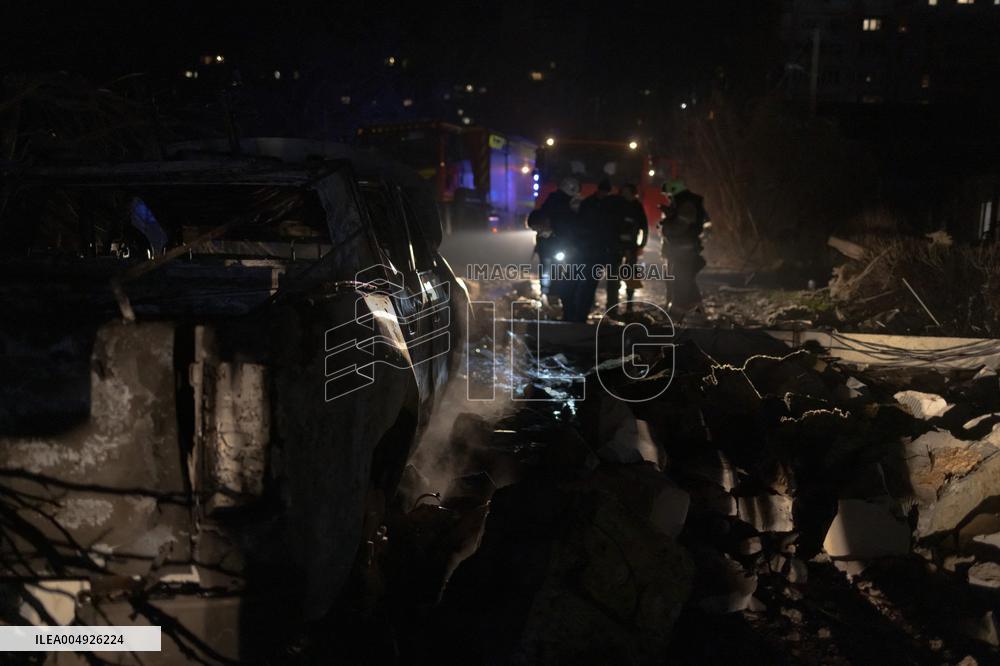 Rescuers At Drone Strike Site - Kharkiv