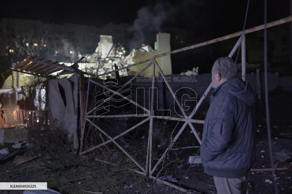 Rescuers At Drone Strike Site - Kharkiv