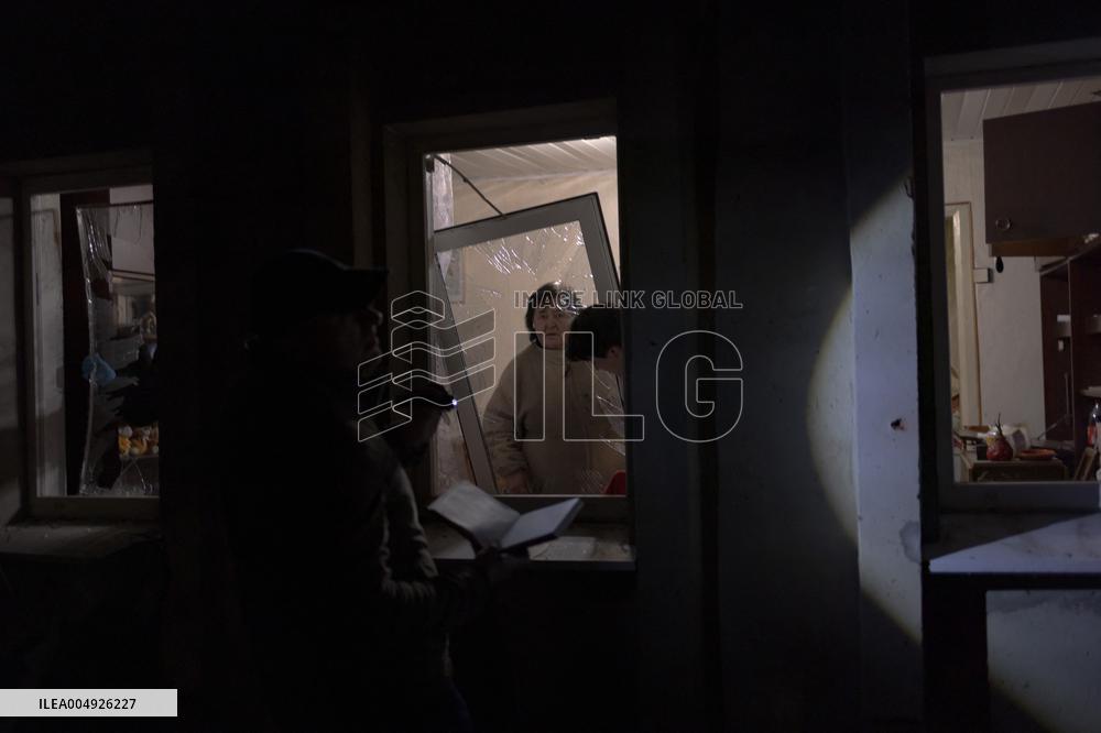 Rescuers At Drone Strike Site - Kharkiv