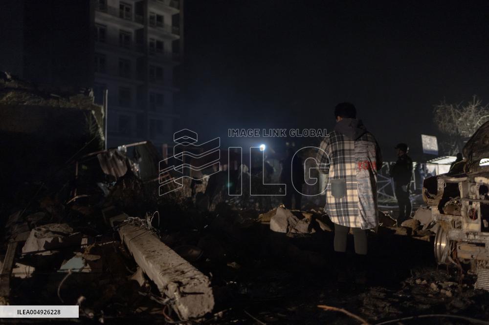 Rescuers At Drone Strike Site - Kharkiv