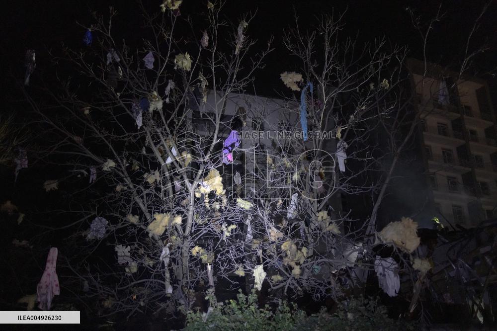 Rescuers At Drone Strike Site - Kharkiv